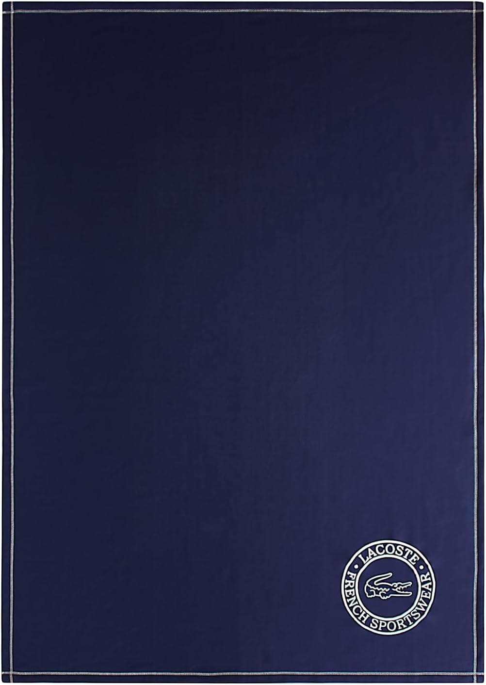 Lacoste 50" x 70" Sportswear Throw Blanket – Ultra Soft Cozy & Comfy Sweatshirt Knit, Premium Cotton and Polyester Blend, Luxury Home Decor for Bed Sofa Chair Couch, Embroidered Crocodile Logo, Navy