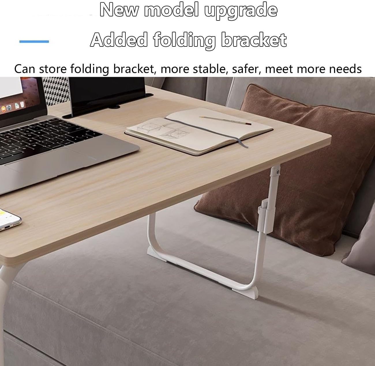 Adjustable Overbed Table,Laptop Cart Bed Table Desk,Standing Workstation Laptop Cart,Overbed Table with 360° Wheels,Height Adjustable,for Eating,Working or Reading.(Natural,31.5 x 19.7 x 23.6 in)