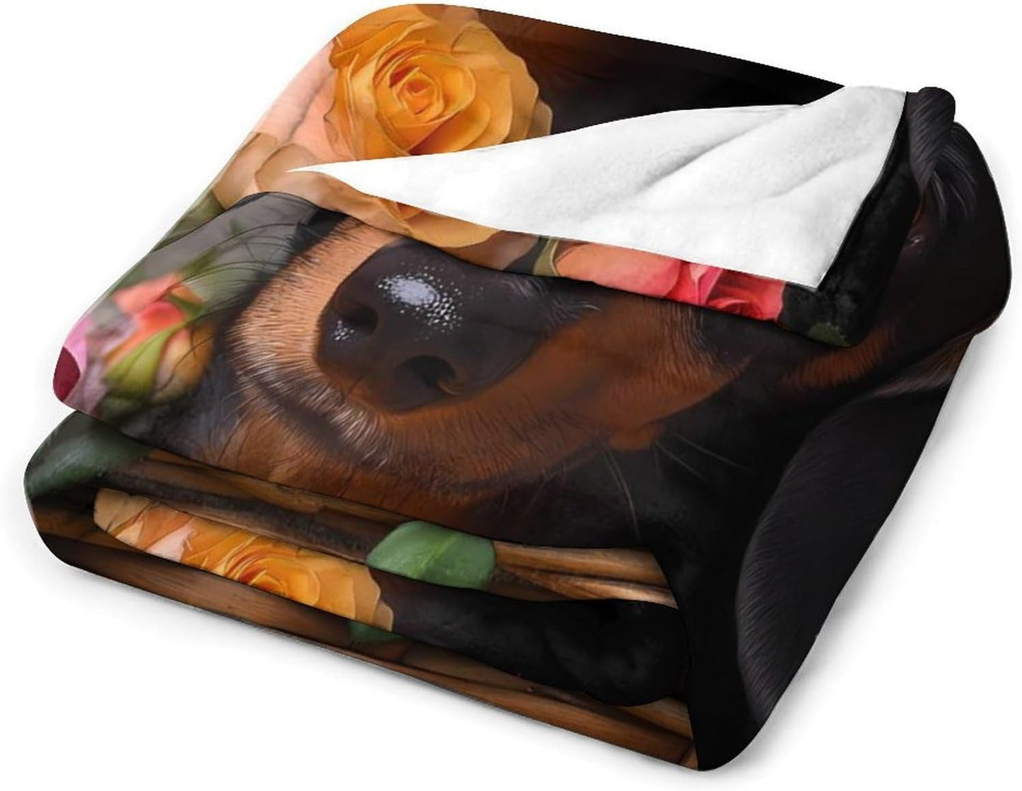 Dachshund Flower Throw Blanket for Couch Bed Plush Cozy Fuzzy Flannel Blanket for All Season 50"x60"