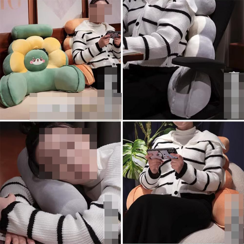 Cute Flower Lumbar Support Pillow Office Chair Waist Cushion Cartoon Sofa Bed Rest Reading Pillow with Small Bolster (Gray Husky, 60×50cm/23.6"×19.7")