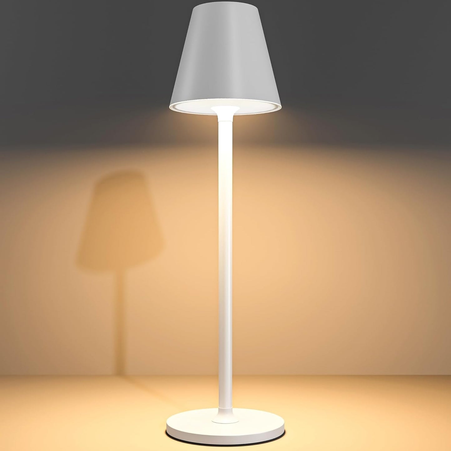 Modern LED Cordless Table Lamp, 4000mAh Rechargeable Battery, 3 Level Brightness Night Light, Metal Shell, Minimalist Design, for Couples Dinner/Coffee Table/Restaurant/Bedroom, White