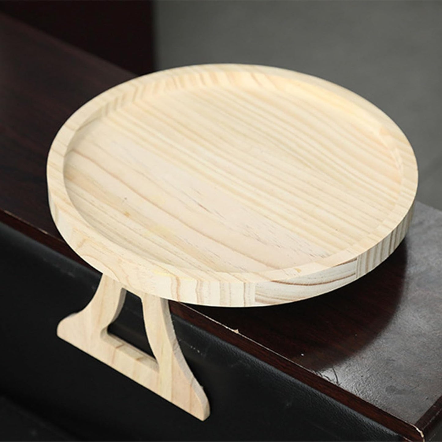 10 Inch Round Sofa Arm Tray, Natural Wood Couch Armrest Table, Clip On Side Table for Wide Couch Arm