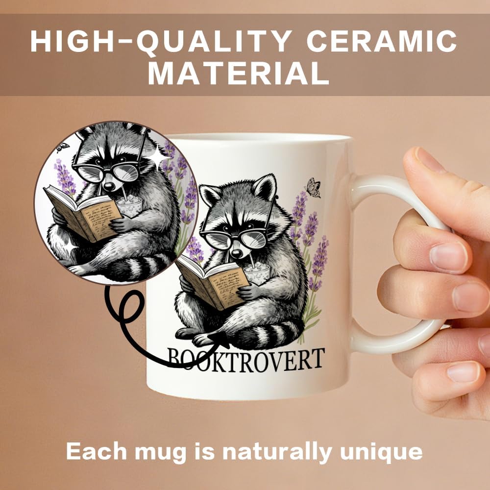 Booktrovert Coffee Mug, Cute Raccoon Theme Gifts for Raccoon Introverted Reader Book Lover Bibliophile Bookworm Homebody, Birthday Gifts for Book Club Member Librarian Avid Reader Bookworm