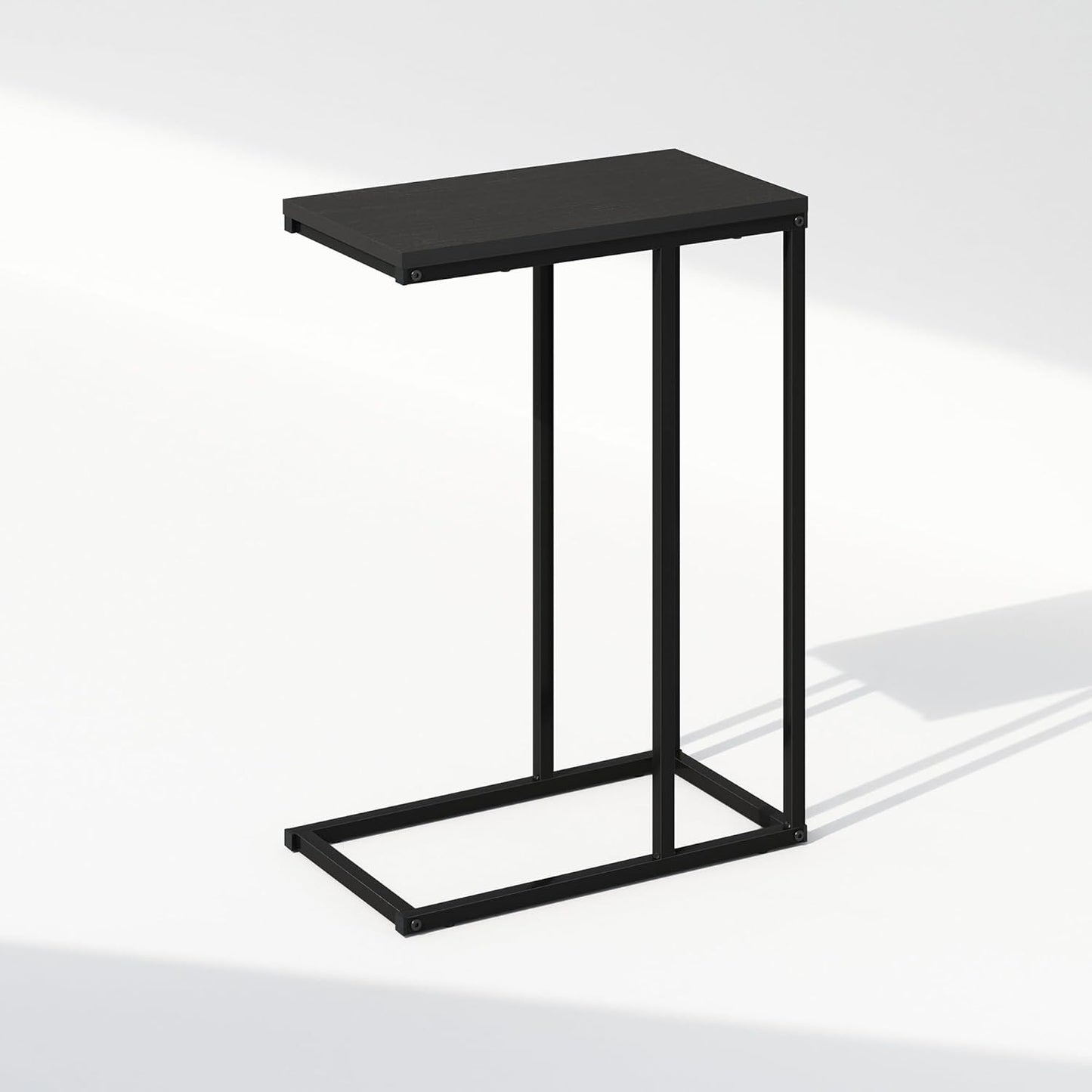 Furinno C-Shaped Side Table, Metal Frame End Table, Night Stand, Bedside Table, for Living Room, Bedroom, Americano