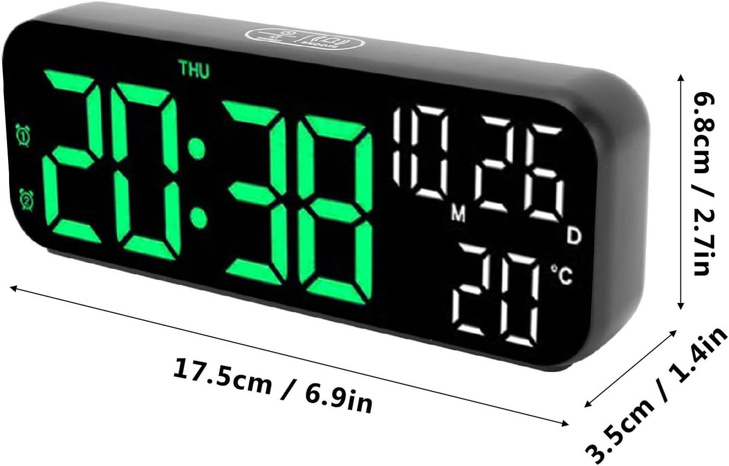 plplaaoo Digital Clock LED Display Voice Control Brightness Adjustable Date Temperature Countdown Timer Alarm Clock for Home Office Bedroom ABS 6.9in (Black Green Lamp)