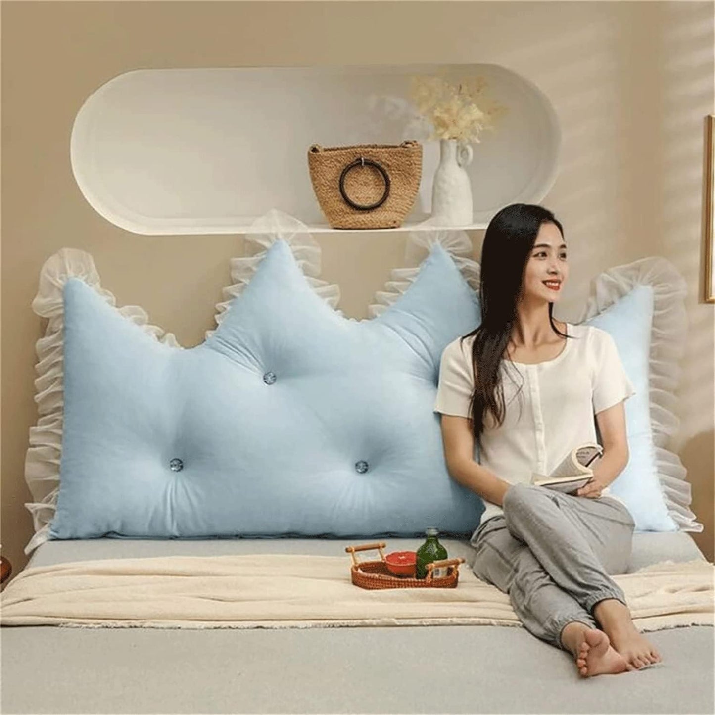 Solid Color Reading Pillow Bolster Positioning Support Wedge Pillow Lumbar Support Pillow for Sofa Bed Bunk Chair Bolster(Size:47"/120cm,Color:E)