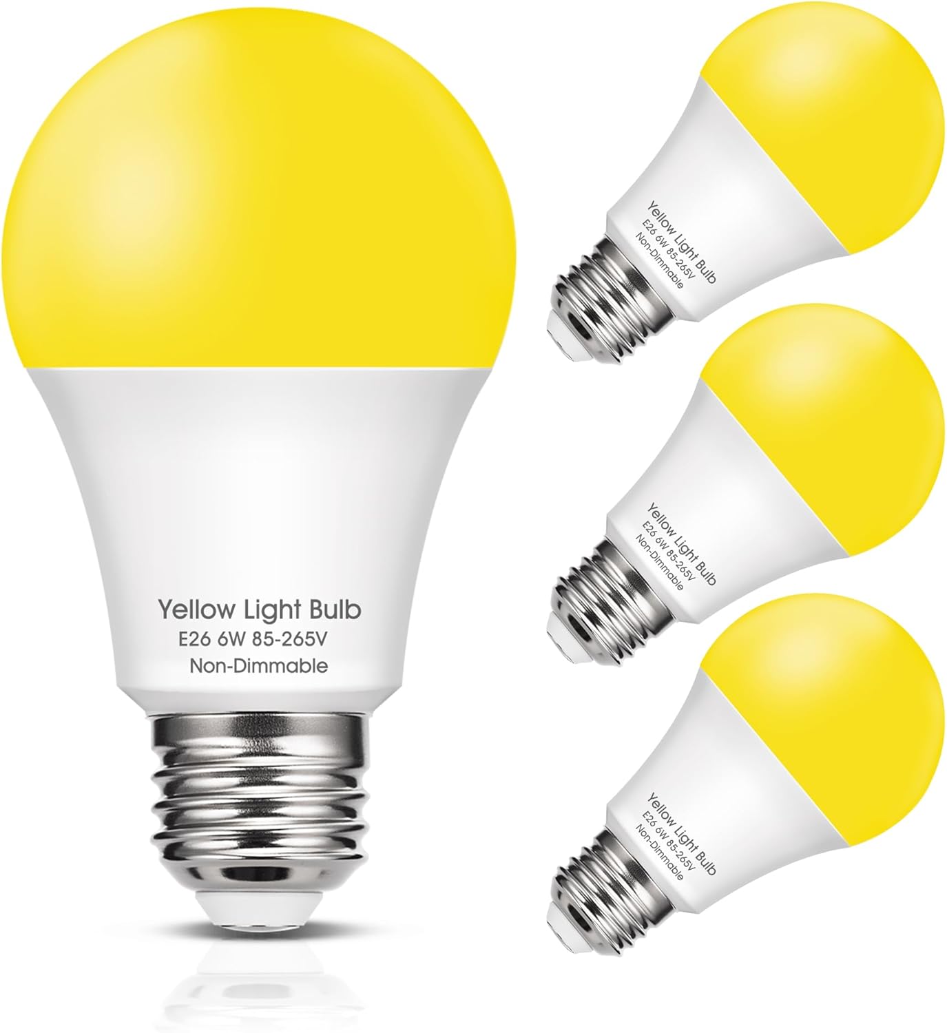 EvaStary Yellow LED Light Bulb Outdoor, 6W Bug Light Bulbs 40W Equivalent Outside, A19 LED Amber Bedroom Night Lights, Warm LEDs Hallway Lighting Decorative Lamps, 4 Pack