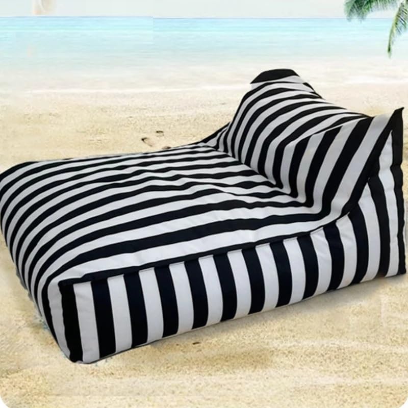 SXBCyan Bean Bags Floating Bean Bag for Pool- King Outdoor Waterproof Oxford Bean Bag Cover Floats Lounger No Filler Stripe Outdoor Beach Pouf Beanbag Sofa Bed(Dark Blue)