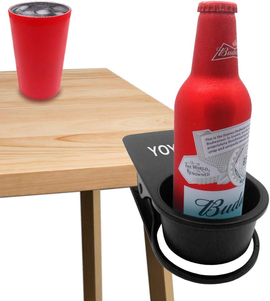 YOY Drink Cup Holder Clip - Table Desk Side Water Glass Beer Bottle Beverage Soda Coffee Mug Holder Cup Saucer Clip Design for Home Office, Black