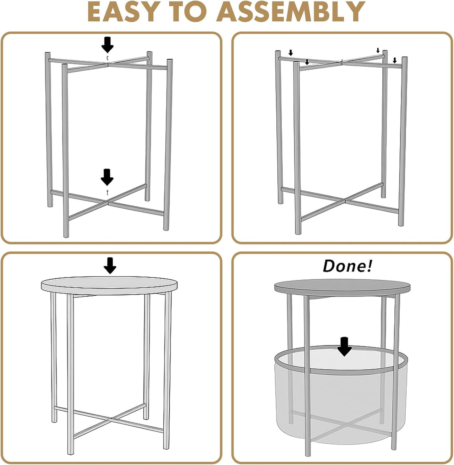 ShellKingdom End Table, Small Round Side Table with Fabric Basket, Metal Night Stand with Removable Tray for Living Room, Bedroom, Nursery, Laundry (White)