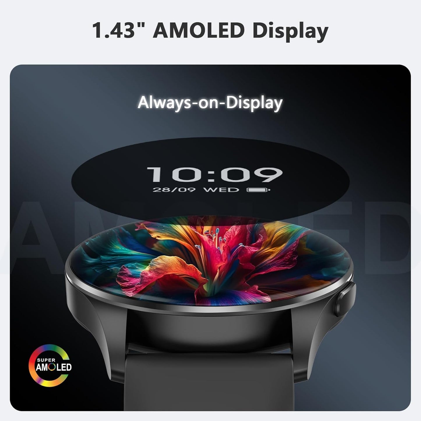 Blackview Smart Watch for Women Men (Make/Answer Calls),1.43''AMOLED Touchscreen Fitness Tracker with 100+ Sports Modes, Heart Rate/SpO2/Sleep Monitor/2 Straps, Smartwatch for iPhone & Android