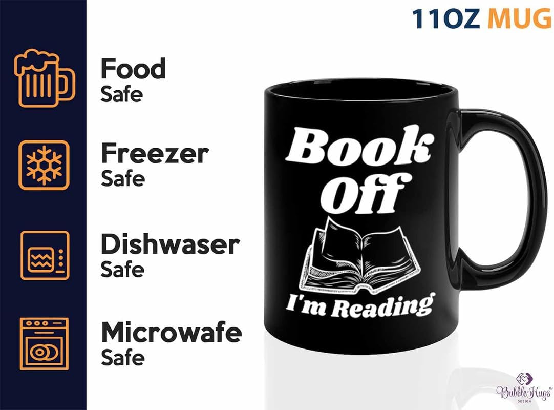 Reading Coffee Mug 11oz Black - Book Off I'm Reading - Reader Gift Bookworm Owl Lover Cat Lover Book Lover Novelist Librarian Writer
