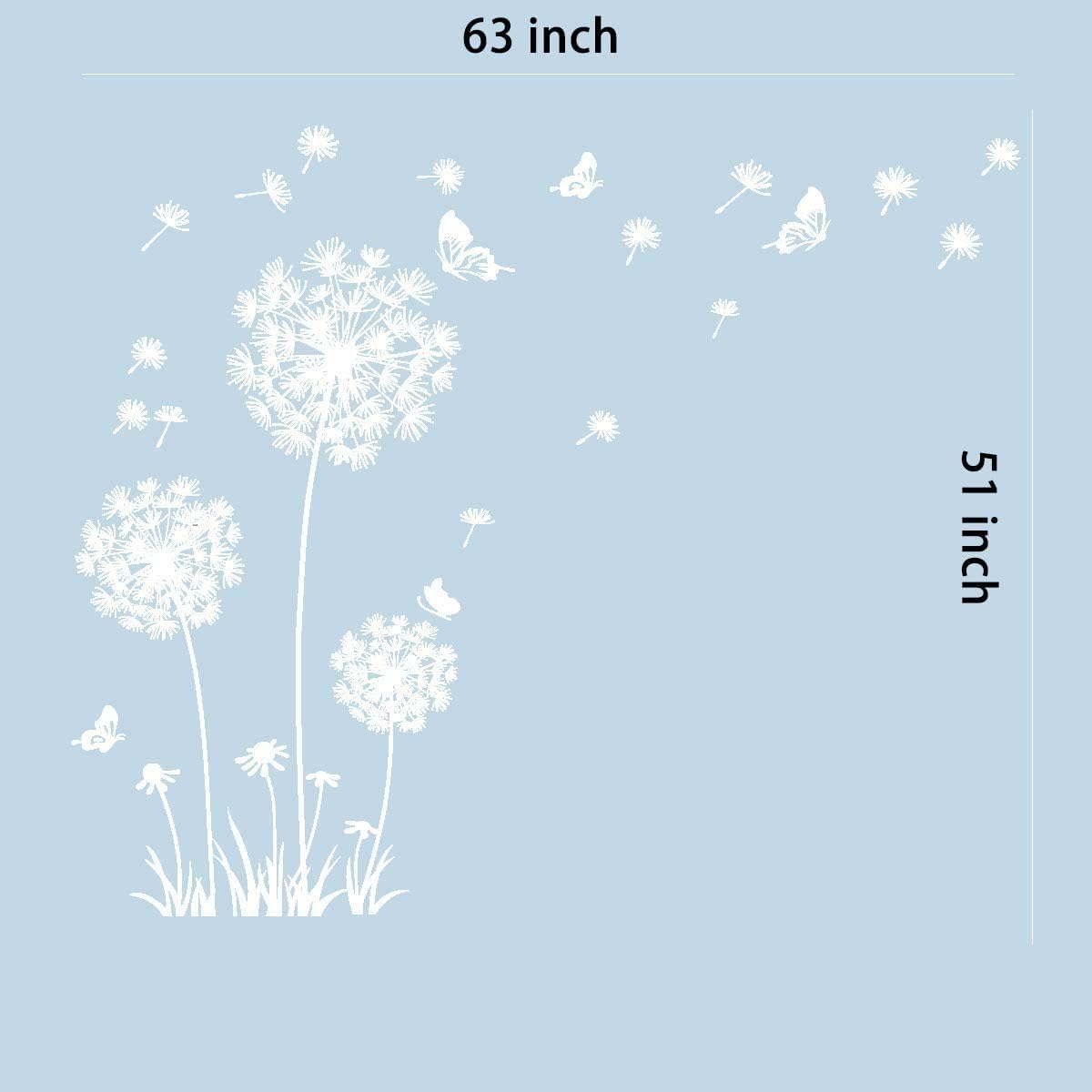 Runtoo White Dandelion Art Stickers - Large Flower Butterfly Wall Decals for Bedroom and Living Room Decor