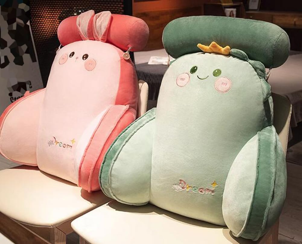Cartoon Bed Backrest Pillow Office Lumbar Support Pillow Sleeping Reading Neck Support Pillow Sofa Headboard Pillow (Green, 65×55×20cm/25.59"×21.65"×7.87")