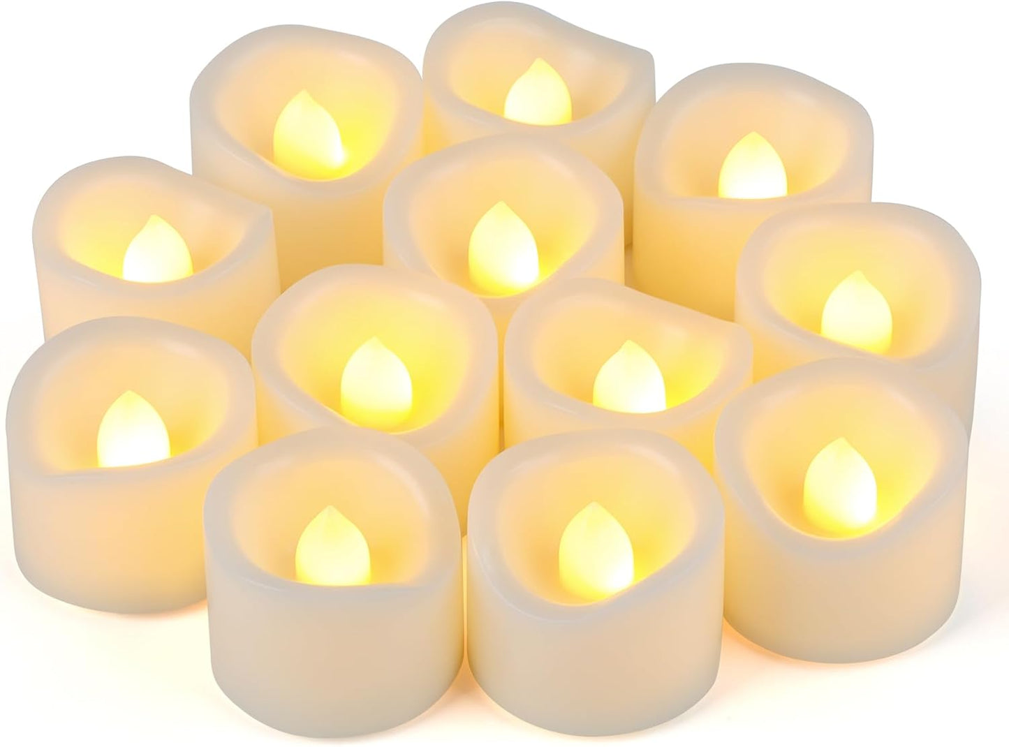 CANDLE IDEA Realistic Flame LED Tea Lights 12 Pack 1.5" x 1.5", Flameless Flickering Tea Candle Battery Operated/Electric Tealights Small LED Candles for Halloween, Christmas, Lantern Decorations