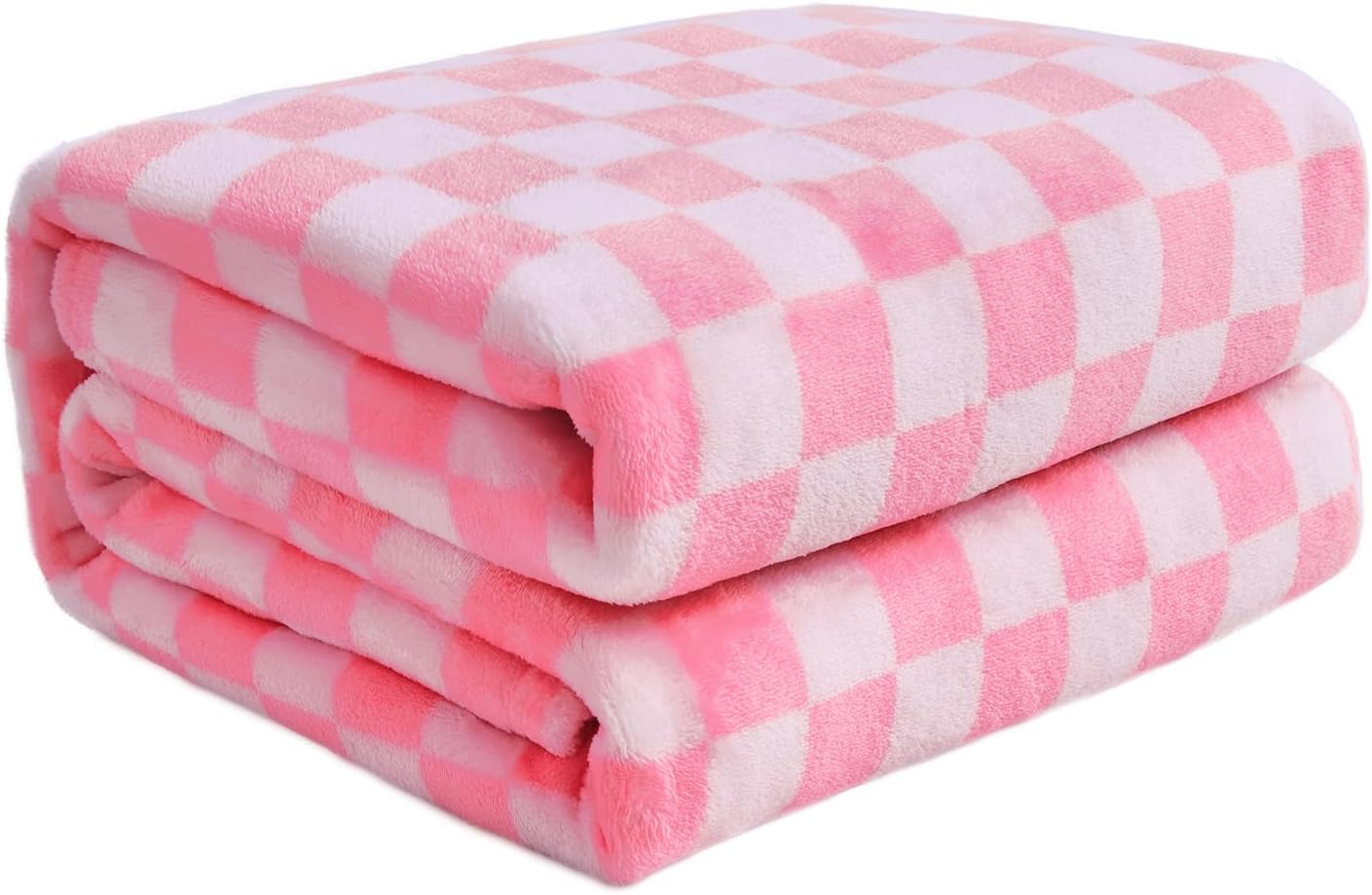 FY FIBER HOUSE Baby Pink Throw Blanket for Couch Checkered Blanket Gingham Pattern Blankets Funky Home Decor, 50"x60"