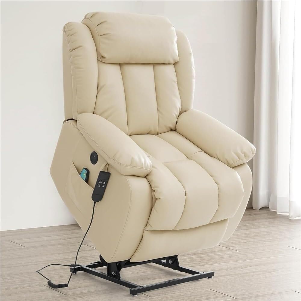 Large Power Dual Motor Lift Recliner Chair with Heated Massage Breathable Leather Electric Recliners Chairs for Living Room Home Theater