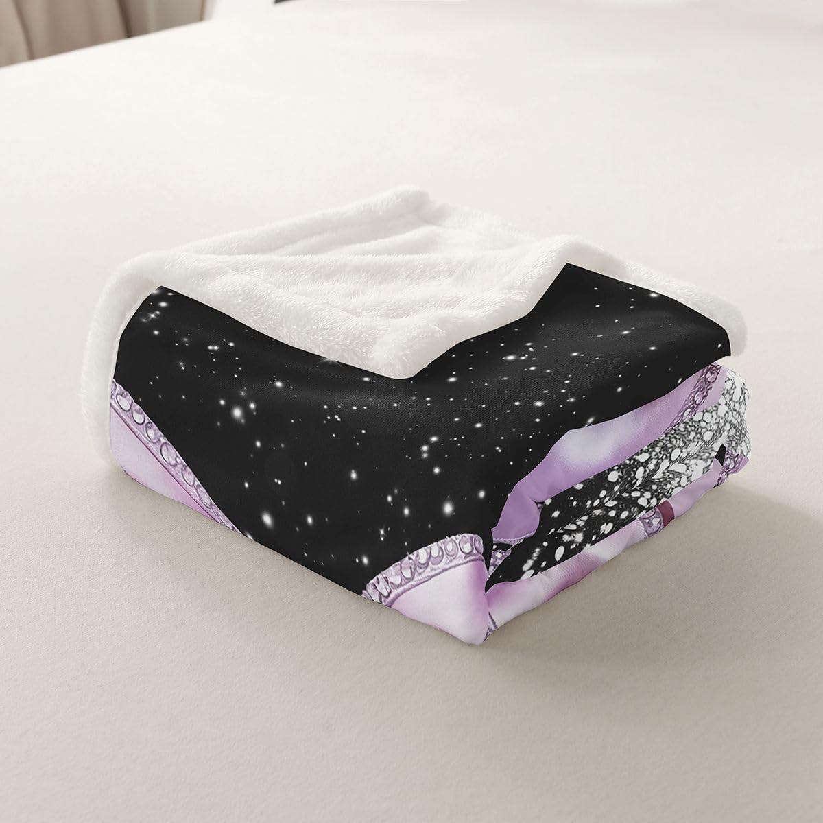 Feelyou Bow Throw Blanket Black Pink Soft Fleece Sherpa Cozy Fuzzy Plush Warm Glitter Fuzzy Plush Throw Pastel Baby 30"x40" Bow Knot Accent for Bed Couch Living Room