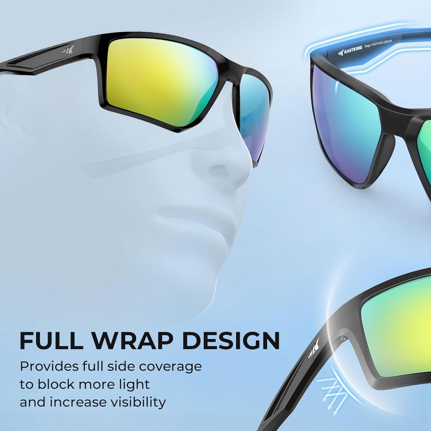 KastKing Osage Polarized Sport Sunglasses for Men and Women, Ideal for Driving Fishing Cycling Running, UV Protection