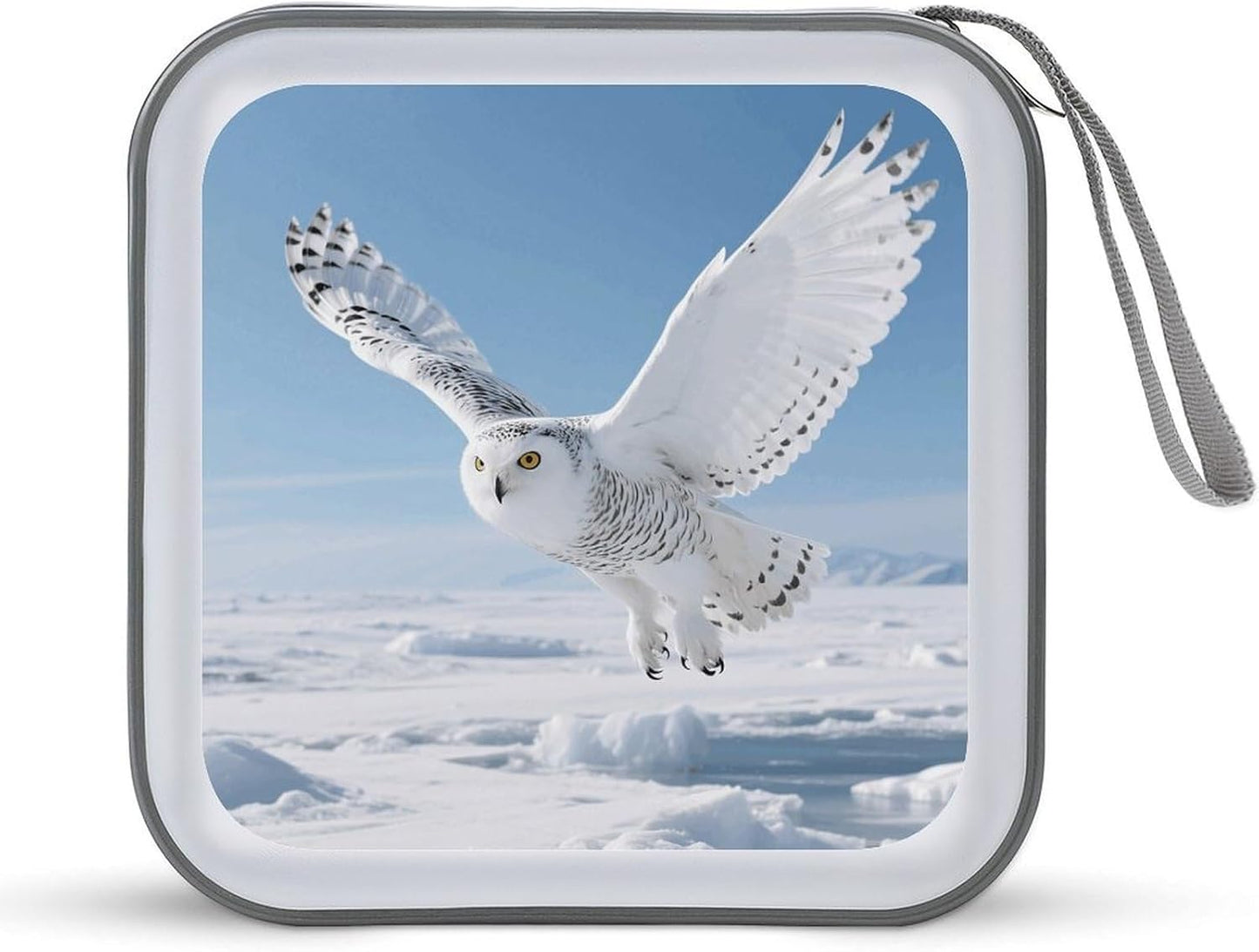 White Snowy Owl CD Case Portable Zipper CD Case 40 Capacity Hard Plastic DVD Cases Holder Large Storage Disc Wallet Bag for Car Home Travel DVD Collection Bag