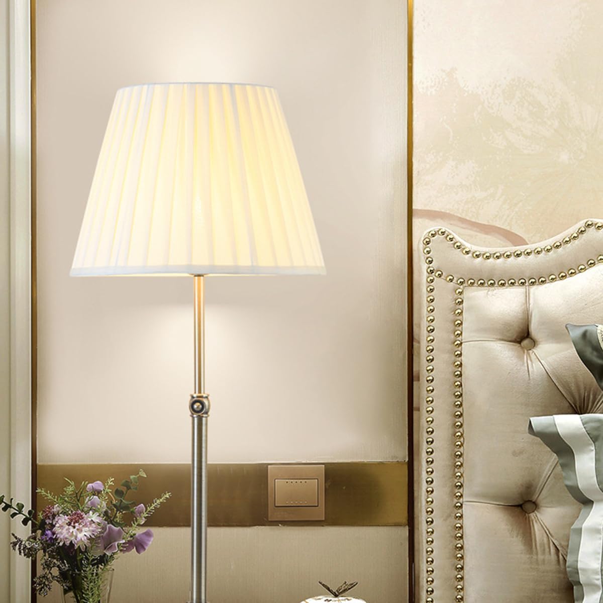 White Fabric Lampshade Floor Lamp Adjustable Height Floor Lamps Classic Retro Tall Pole Lamp Eye Protection Standing Reading Lamp Silver Rust-Proof Iron Tall Light for Living Room Bedroom