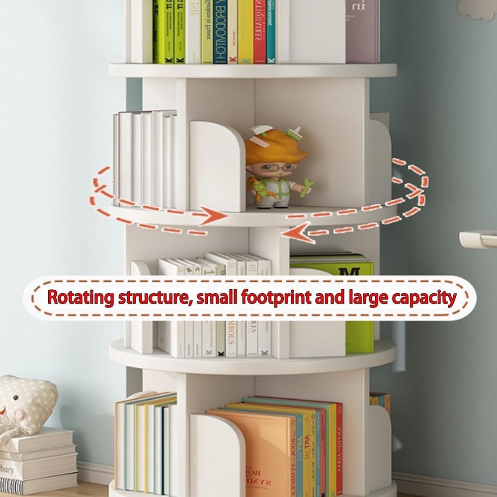 Rotating Bookshelf, Small Book Shelf for Small Spaces, 360 Rotating Bookshelf Storage Rack, Wood Narrow Book Shelf Organizer for Bedroom, Living Room Book Shelves(Size:3-Layer,Color:White) (White 3)