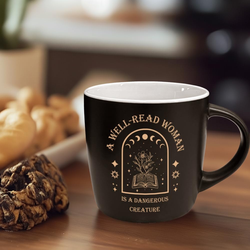 A Well-Read Woman Is a Dangerous Creature Coffee Mug Gifts for Women, Inspirational Literary Gifts for Book Lovers, Christmas Thanksgiving Birthday Present for Women, Readers, Writers, 13Oz