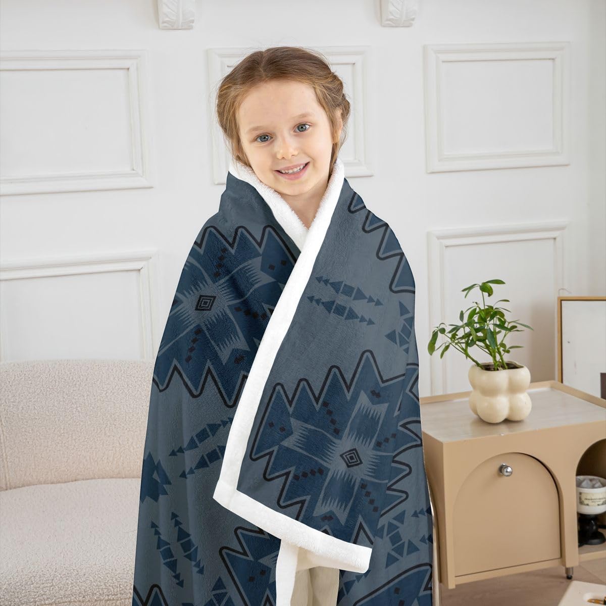 Feelyou Western Sherpa Throw Blanket for Couch Boho Southwestern Rustic Farmhouse Style Super Soft Cozy Fleece Aztec Blanket for Winter, Plush Throw Geometric Block Pattern Baby 30"x40" All Season