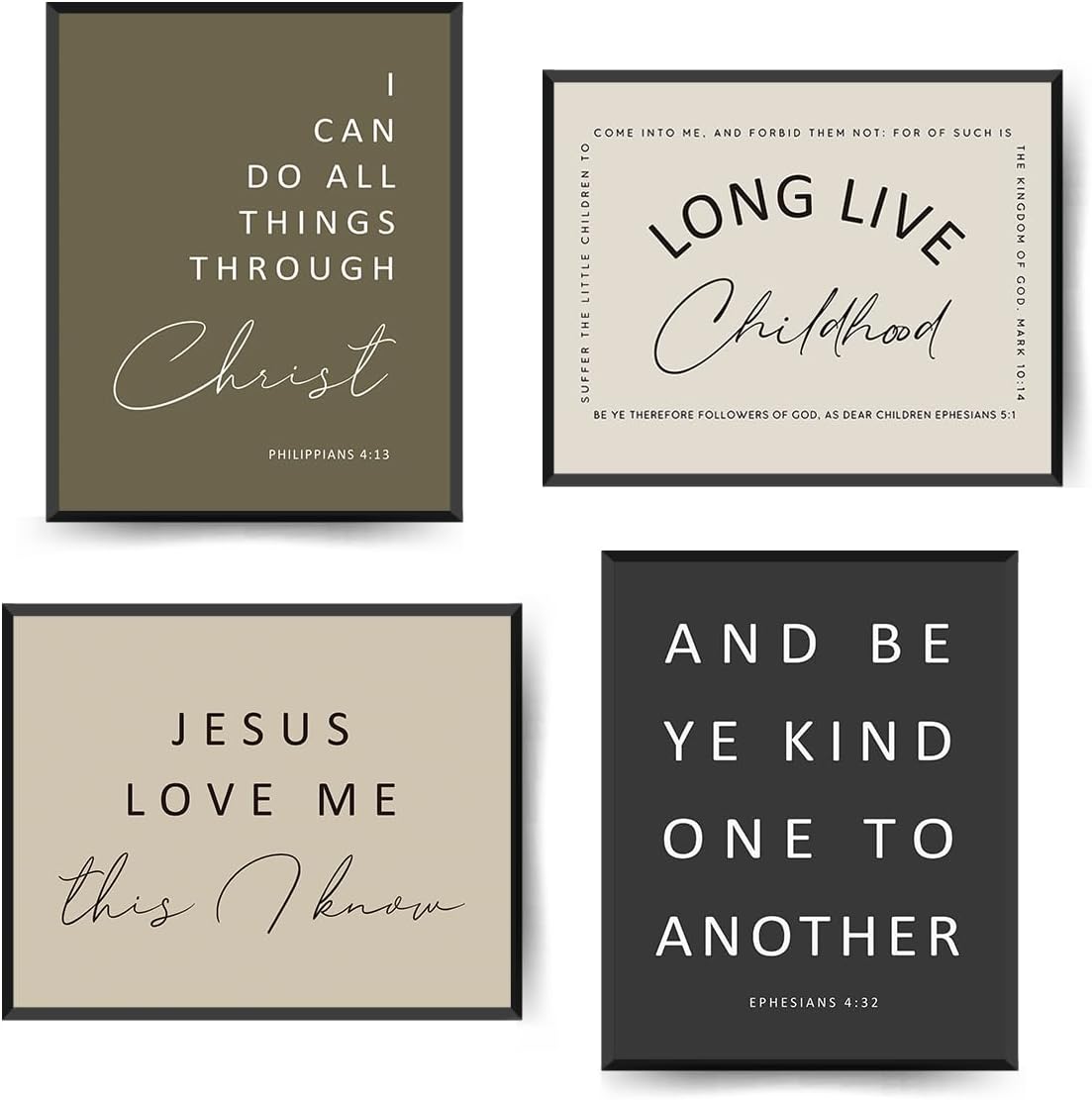 ETVISO Jesus Love Me, Kids Bible Verses Boho Wall Art Prints Set of 4, Christian wall Decor for Church Nursery Kids Bedroom, Long Live boyhood, 8x10 (Unframed)