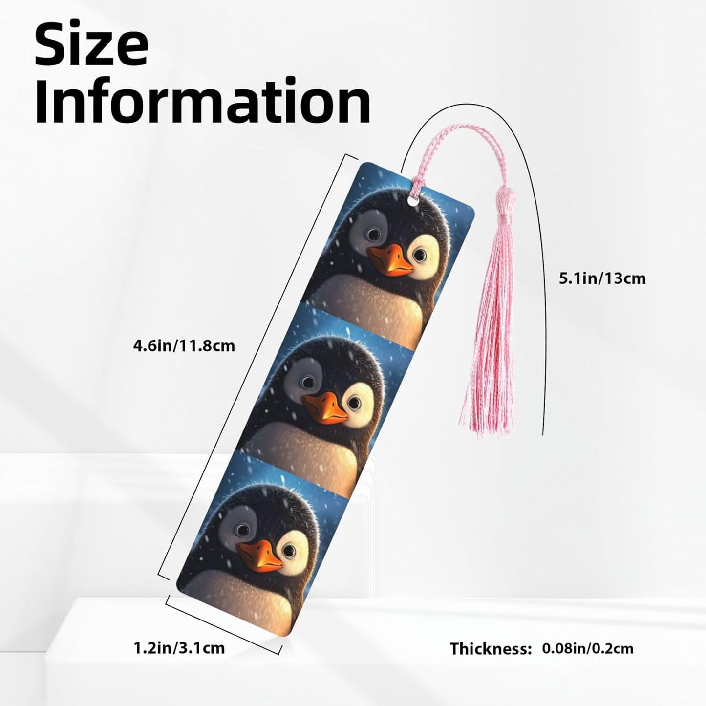 Penguin in The Snow Bookmarks Gifts for Women Men, Wooden Bookmarks for Book Lovers, Vintage Book Marks Ornaments with Tassel, Unique Personalized Reading Page Markers Pink