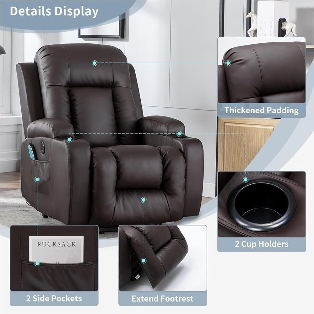 Leather Electric Lift Chair Recliner Adjustable Massage High Back Power Rocker Reclining Sofa for Elderly Adults Comfort Seating Long Hours Sitting