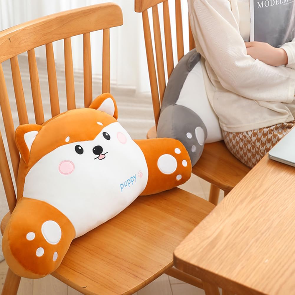Tingting's Dream Cute Animals Lumbar Support Pillow Office Chair Back Pillow Soft Waist Cushion Sofa Back Pillow Bed Rest Reading Pillow (Brown-Shiba Inu, 55×28CM/21.65"×11.02")