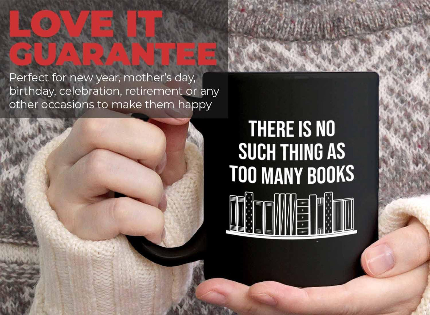 Bubble Hugs Writer Coffee Mug 11oz Black - there is no such thing as too many books - Reading Book Lover for Bookworm Bibliophile Librarians Author Readers Bookish