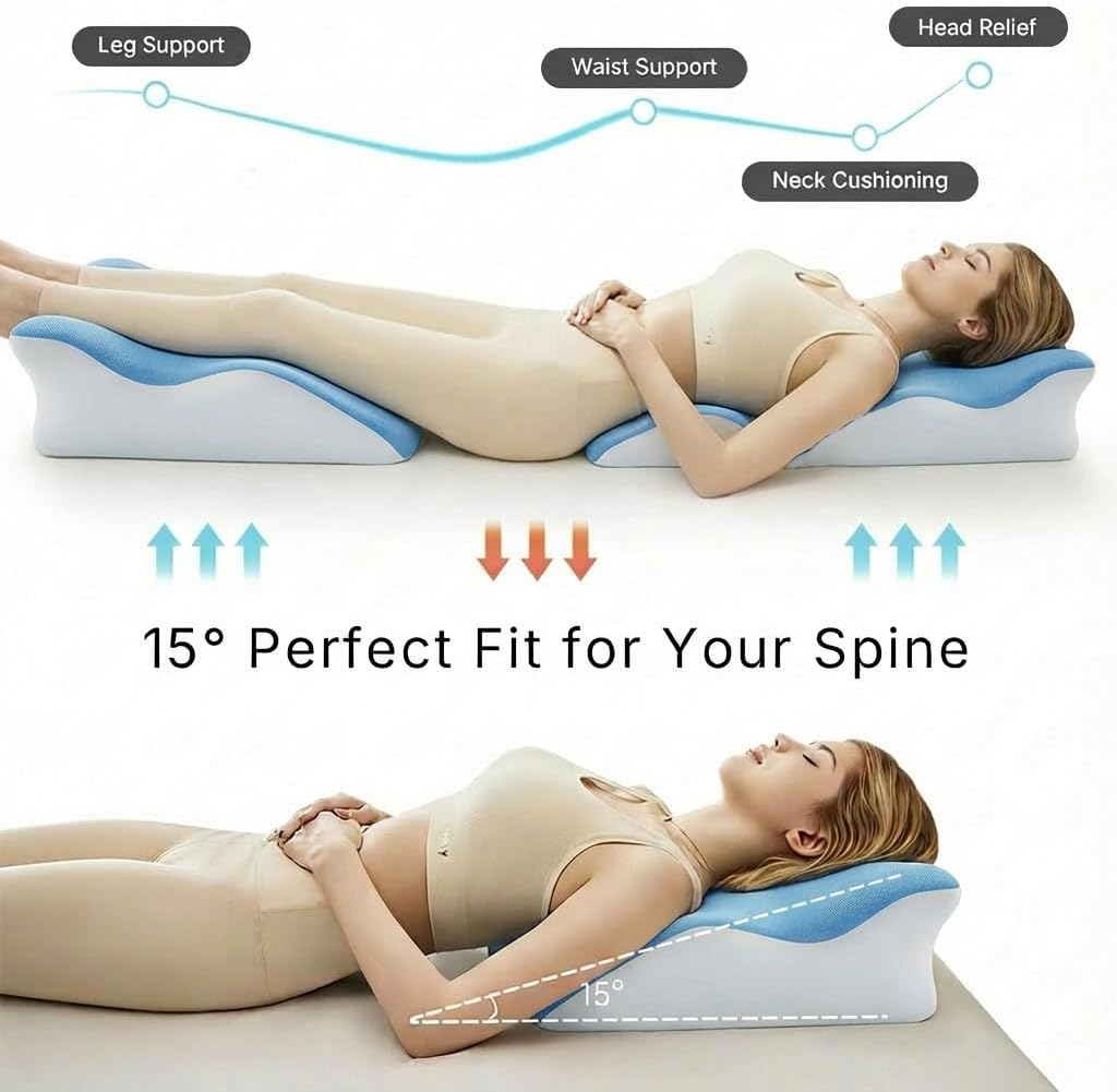 Memory Foam Ergonomic Wedge Pillow for Bed, Lying, Leaning, Reading - Prone Pillow for Neck Pain Relief and Sitting Up, Enhanced Support, Bed Rest Pillow for Enhanced Comfort
