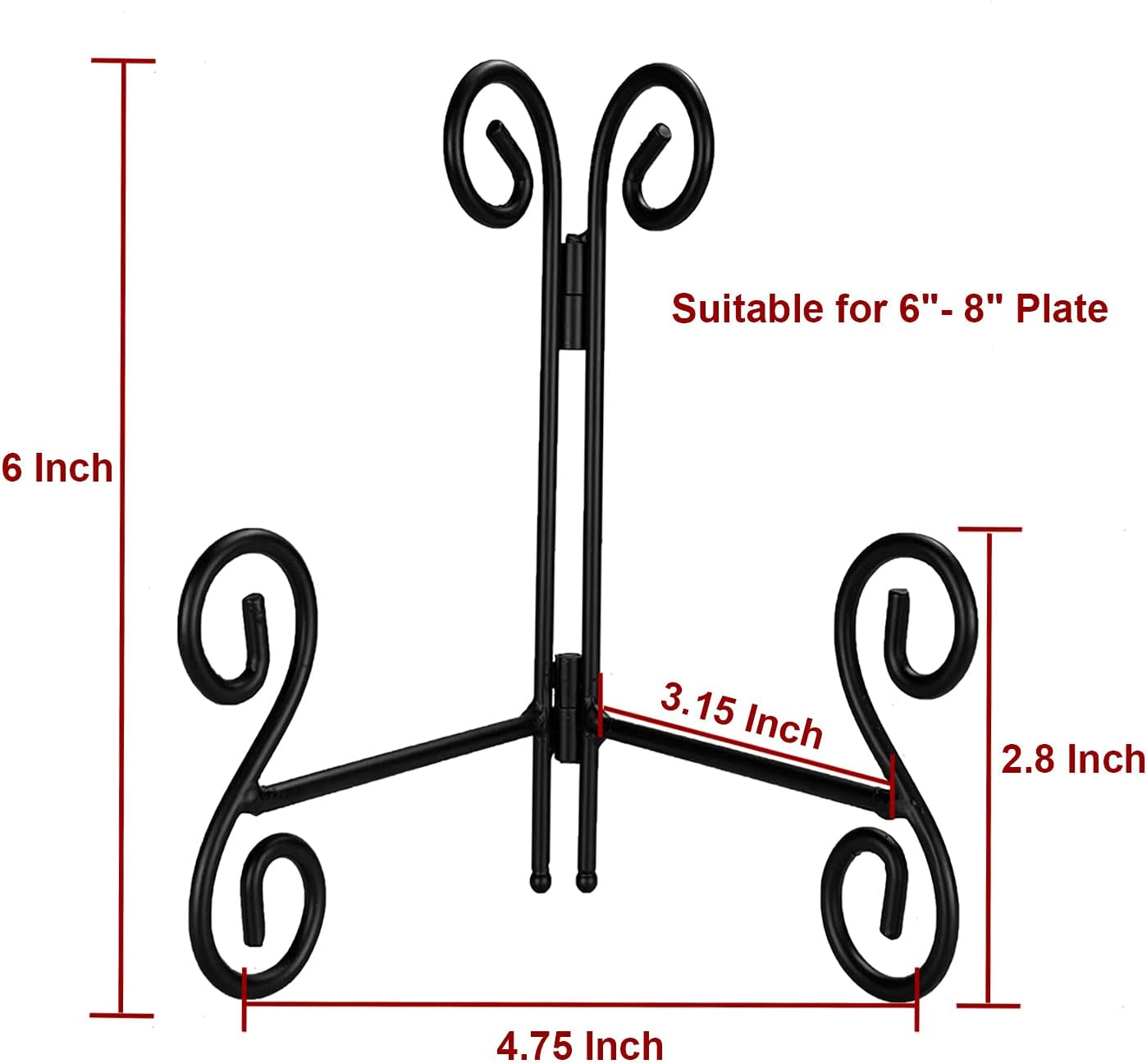 6 Inch Plate Stands for Display, 1Pack Black Iron Adjustable Easel Stand for Photo Picture Frame Plate Album and Home Decoration