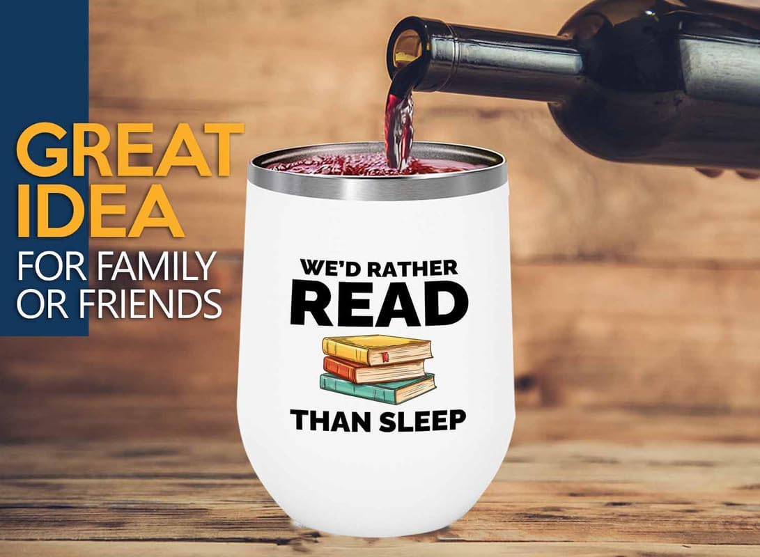 Book Lover White Edition Wine Tumbler 12oz - Read than sleep - Gift For Poets Bookish People Bibliophile Librarian Book Club Reader