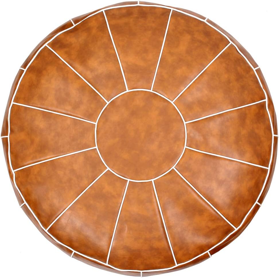 Decorative Pouf Foot Stool Round Unstuffed Leather Ottoman Cushion Storage seat or for Resting Your Feet on, Floor Chair Foot Living Room Bedroom Kids Room and Wedding (Brown)