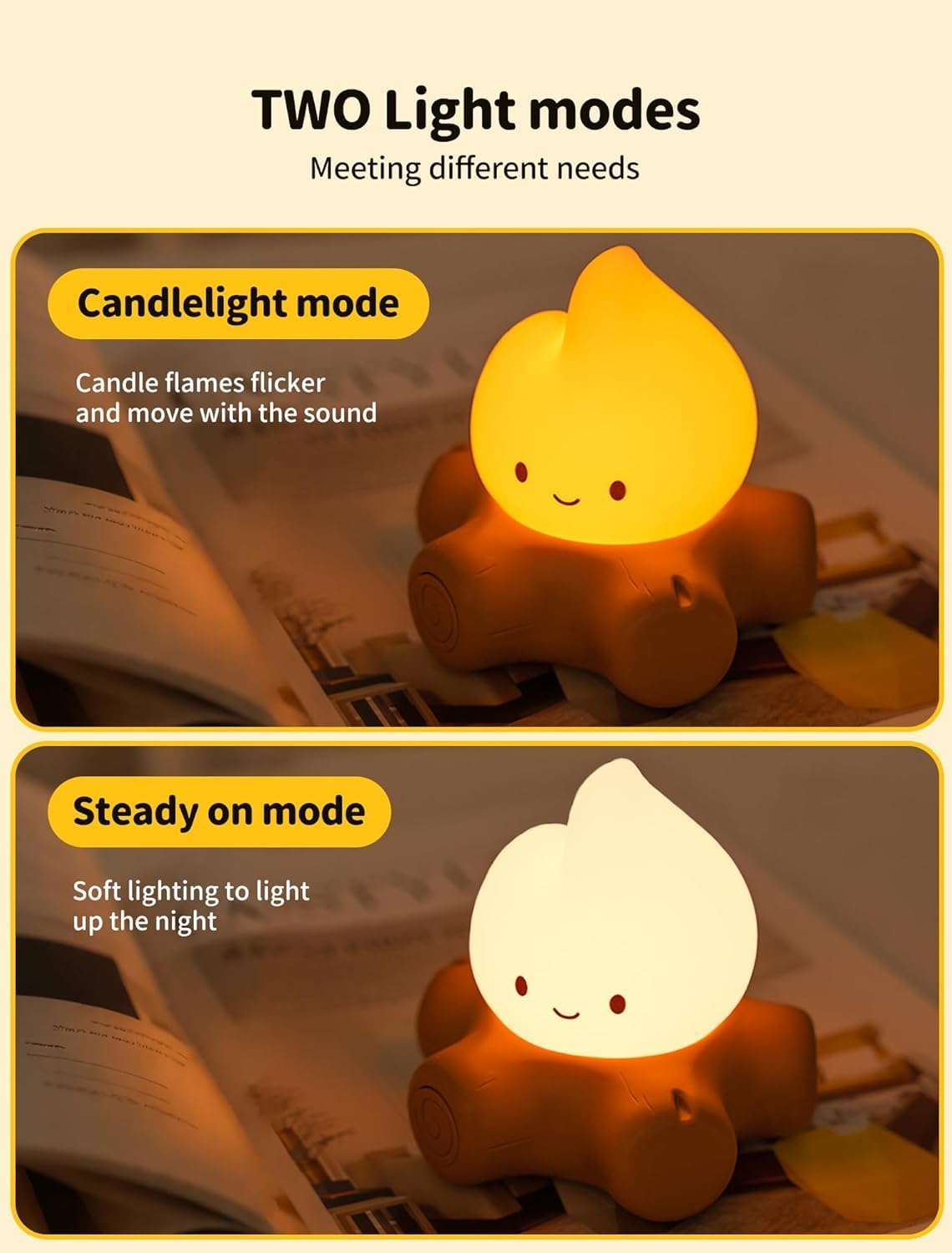 3 Pcs Campfire Night Light, Rechargeable Flame Lamp with 5 White Noise, Dimmable Flameless Candles Lights, Portable LED Ambiance Light for Camping Indoor Outdoor Holiday Decor Gifts