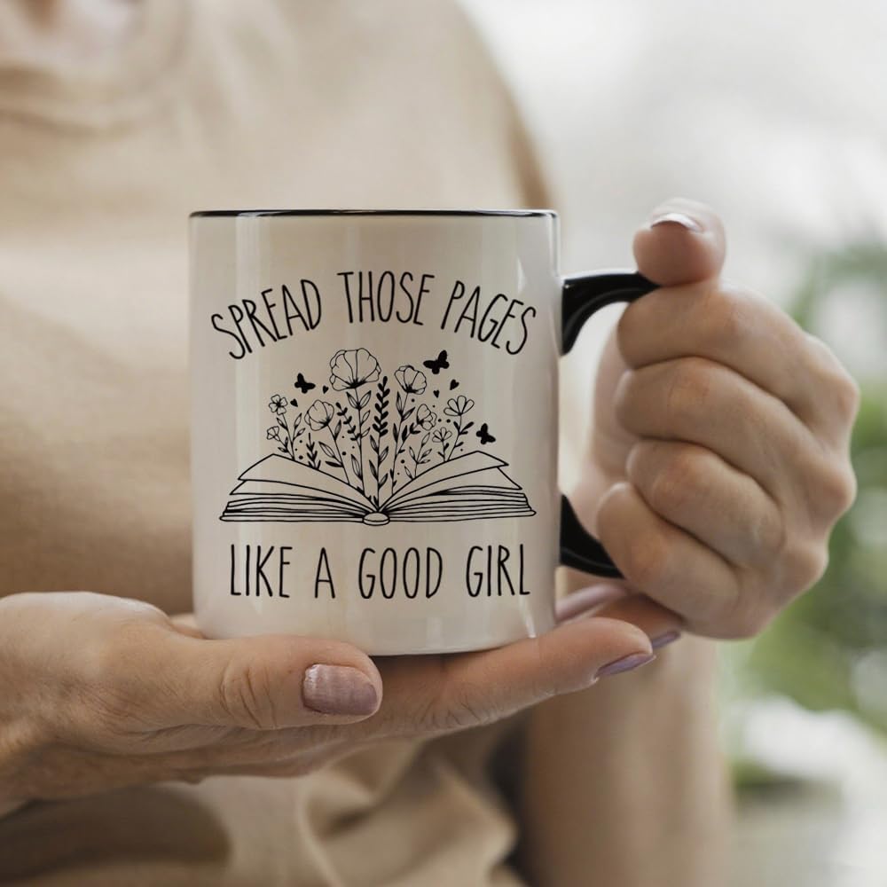 Novelty Book Coffee Mug for Girl Book Lovers Readers, Spread Those Pages Like a Good Girl Funny Book Gifts for Readers Librarian Bookworm Reading Women Birthday 11oz