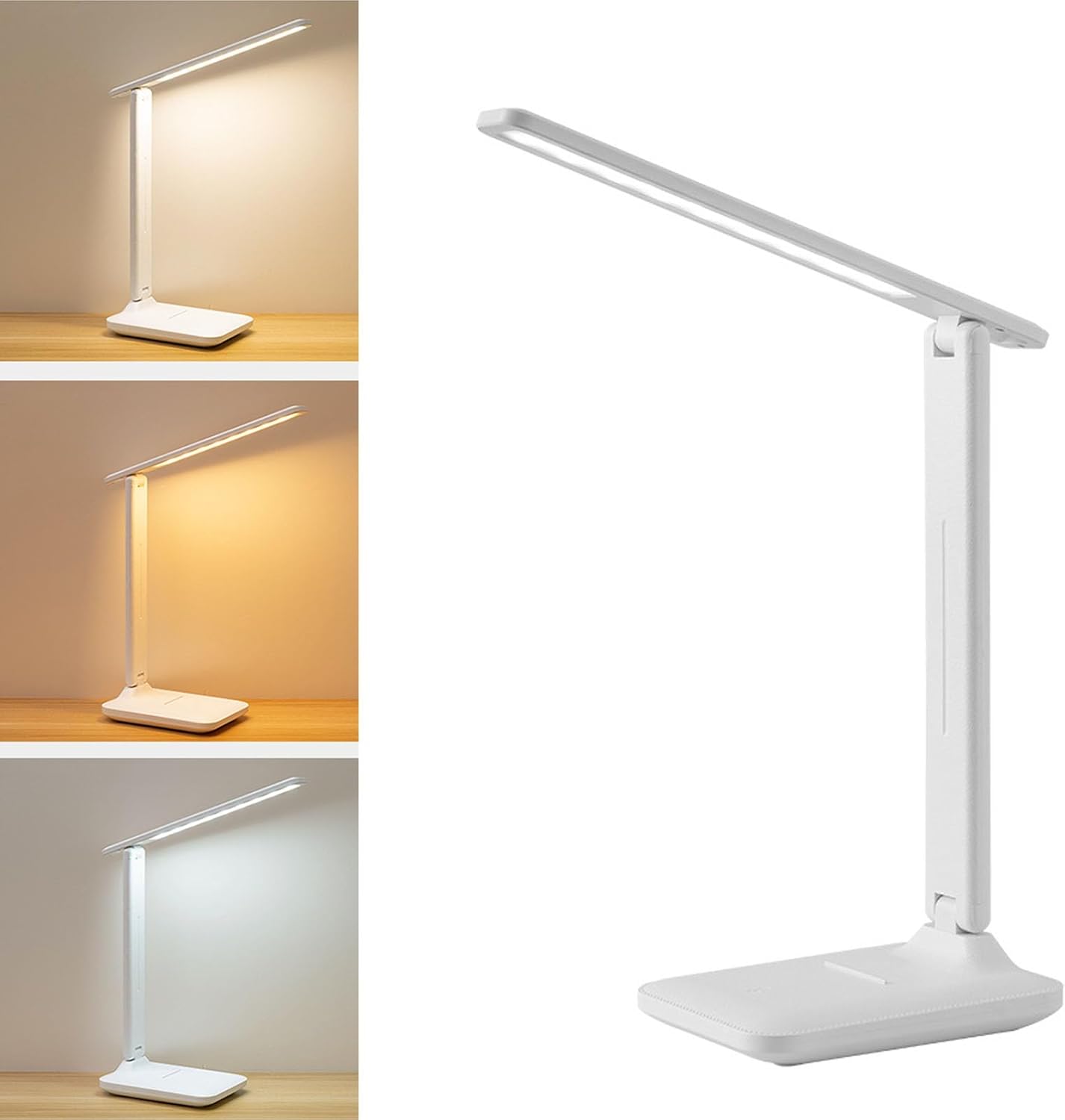 LED Desk Lamp, Touch Control Reading Table Lamp No Flicker 3 Color Modes Foldable Lamp for Table Eye Caring Reading Lamp for Office, Home, Dormitory, USB Interface 5V 1A(L)