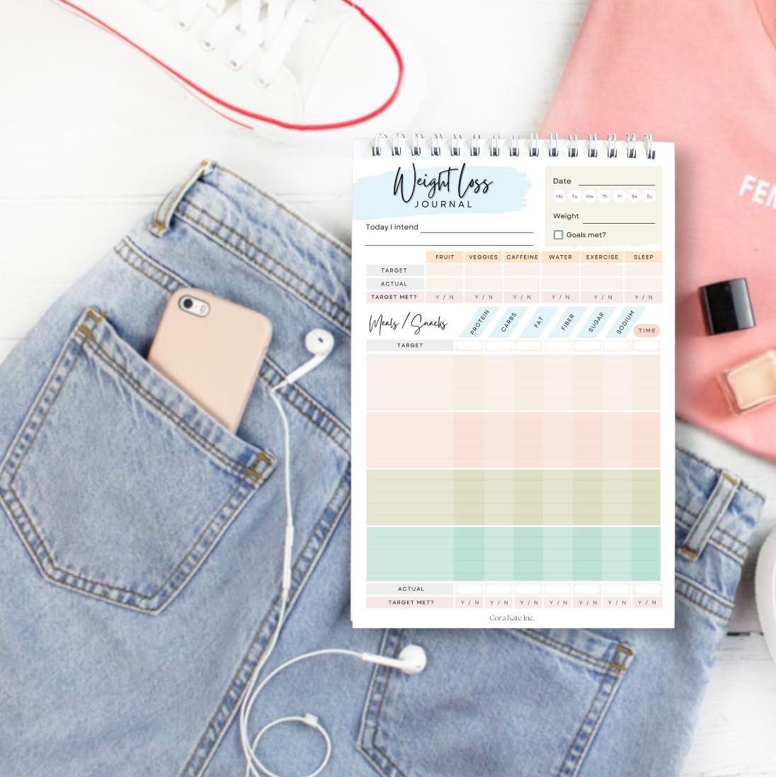 Food Journal for Women & Men – Daily Weight Loss Tracker, Fitness & Nutrition Planner, Diet Log Book for Tracking Meals, Calories, Workouts & Wellness Goals, 50 Double-Sided Pages, 5.5 x 8.5