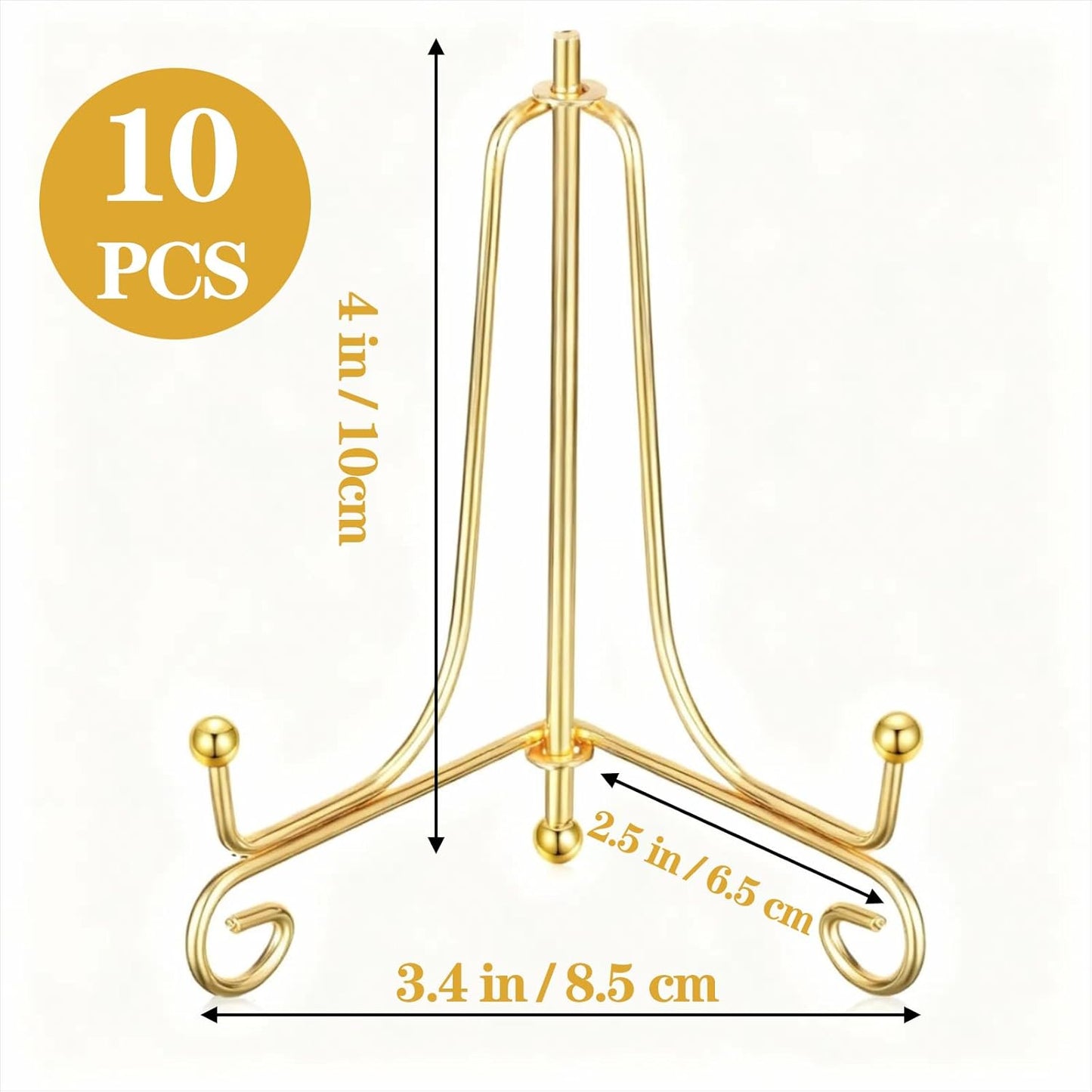 10 Pack 4 Inch Iron Plate Stands for Display,Gold Plate Holder Display Stand, Gold Easel Stands for Photo, Picture Frame, Decorative Dish, Book and Tabletop Art