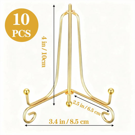 10 Pack 4 Inch Iron Plate Stands for Display,Gold Plate Holder Display Stand, Gold Easel Stands for Photo, Picture Frame, Decorative Dish, Book and Tabletop Art