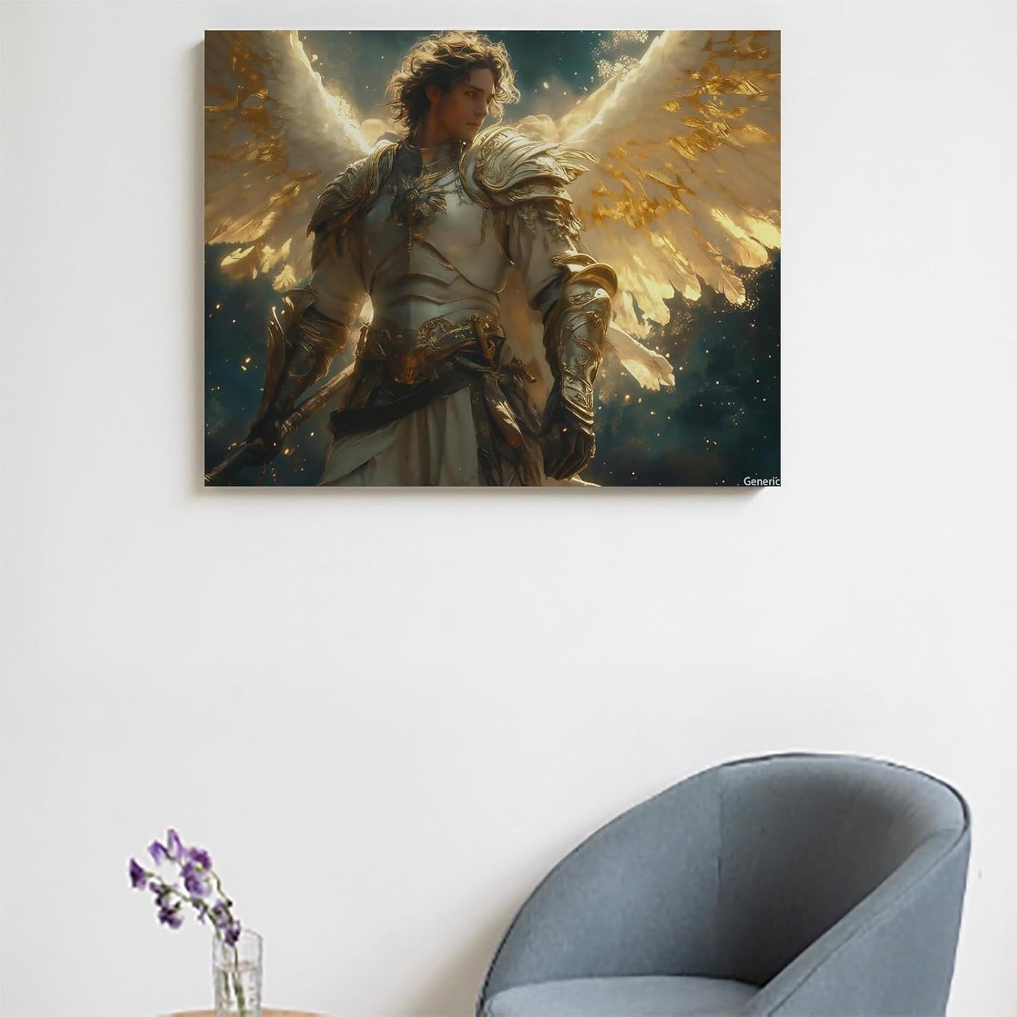 Archangel Michael Wall Art, Renaissance Painting of Angel Battling Satan Intricate, Christian Decor Celestial Artwork Framed Poster Ready to Hang Framed, 8x10inch