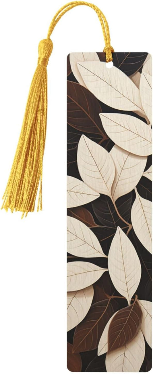 Lots of Leaves Bookmarks Gifts for Women Men, Wooden Bookmarks for Book Lovers, Vintage Book Marks Ornaments with Tassel, Unique Personalized Reading Page Markers Gold