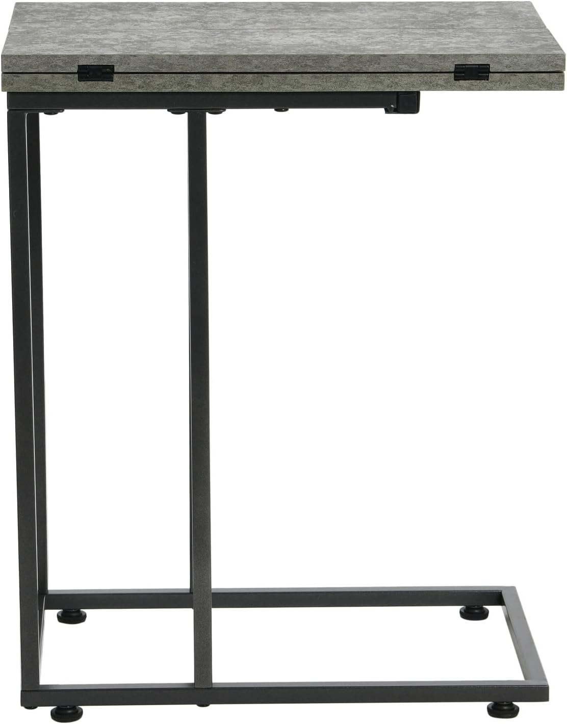 Household Essentials Jamestown Extendable C-Shaped for Accessiblity Side End Table Rustic Slate Concrete and Black Metal
