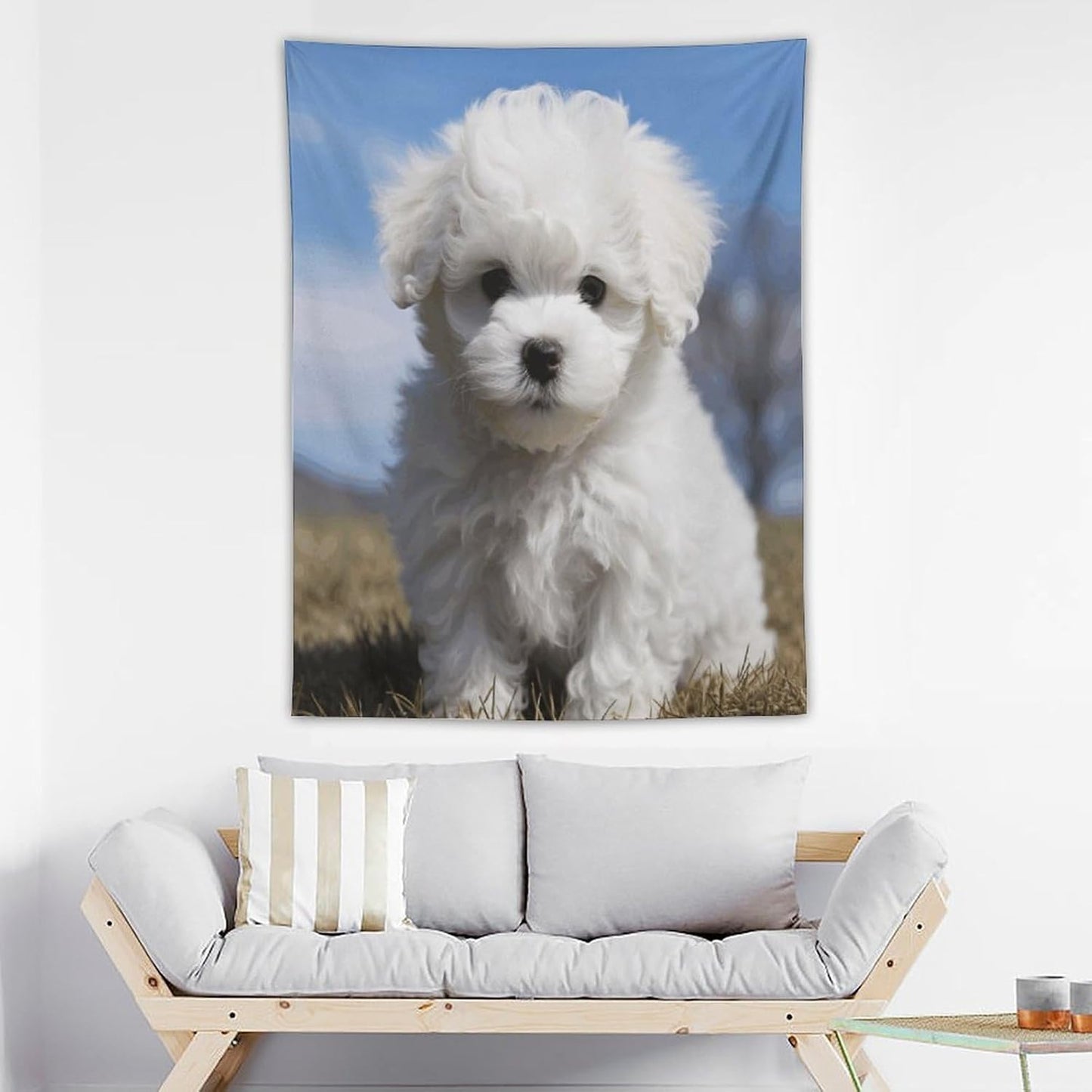 FodPand Bichon Frise Dog Tapestry Anti-fading Wall Tapestry with Installation Kit Backdrop Banner Multipurpose Aesthetic Tapestries Boho Wall Art Hanging Decorative Blanket 30"x40"