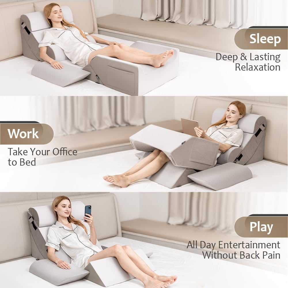 9PCS Orthopedic Bed Wedge Pillow Set for After Surgery Recovery, Body Positioners for Back and Leg Pain Relief, Adjustable Memory Foam Comfort for Sitting up in Bed, Ideal for Adult Acid Reflux & GERD