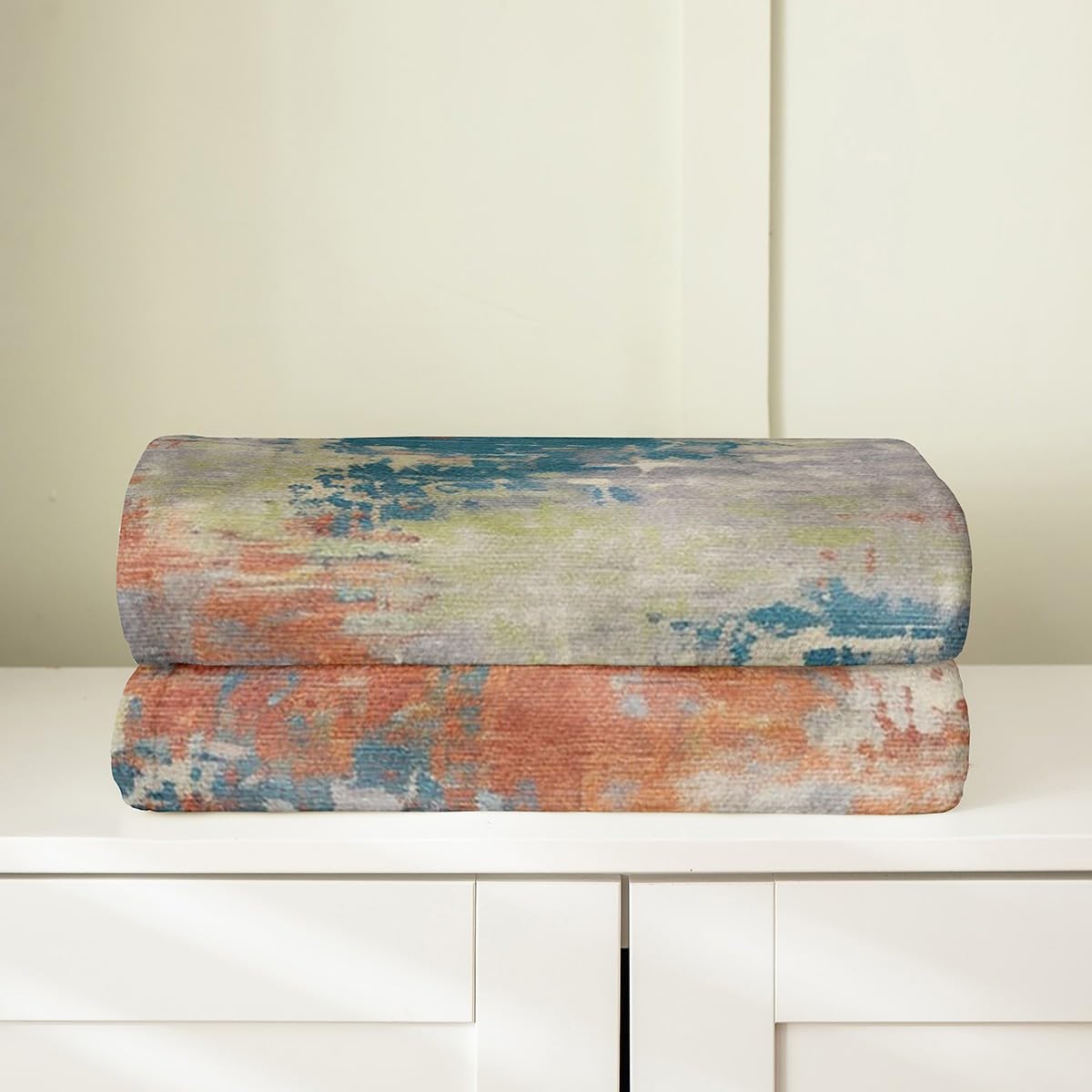 Erosebridal Orange and Blue Watercolor Throw Blanket,Modern Abstract Fleece Blanket for Sofa Couch,Ombre Gradient Tie Dye Sherpa Blanket,Grunge Aesthetic Warm Bed Blanket (Orange Blue,Throw 50x60)