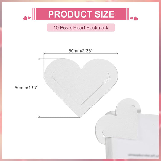 PATIKIL Leather Heart Bookmarks, 10Pcs Cute Corner Page Book Marks Bookmark Clips Book Accessories for Reading Lovers Women Men Teacher Gifts, White